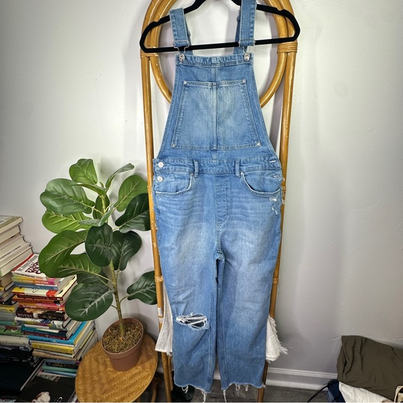 PAIGE Medium Wash Raw Hem Overalls sz 30 - Picture 2 of 8